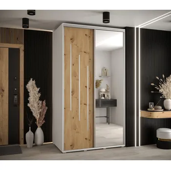 Šatní skříň Šatní skříň YVONA 9 - 130/60 cm, bílá / dub artisan / stříbrná