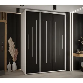 Šatní skříň Šatní skříň YVONA 12 - 180/60 cm, bílá / černá / stříbrná