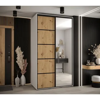 Šatní skříň Šatní skříň YVONA 5 - 140/60 cm, bílá / dub artisan / černá