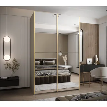 Šatní skříň Dvoudveřová skříň SAMARA 2 - 160 cm, kašmír / zlatá