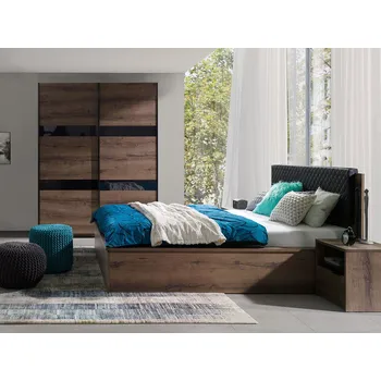 Ložnicová sestava Ložnicová sestava s postelí 160x200 PEORIA 2 - dub monastery / lesklá černá