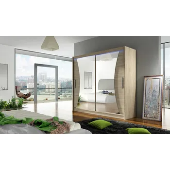 Šatní skříň Šatní skříň 180 cm se zrcadlem a LED osvětlením FLORENCIO 5 - dub sonoma
