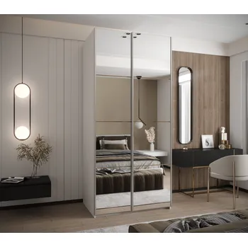 Šatní skříň Dvoudveřová skříň SAMARA 2 - 110 cm, bílá / dub artisan / stříbrná