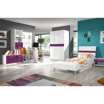 Dětská postel Postel do dětského pokoje RENI 1 - 90x200, bílá / fialová