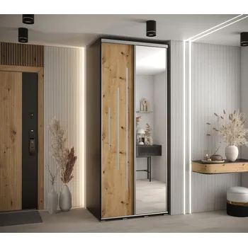 Šatní skříň Šatní skříň YVONA 13 - 110/60 cm, černá / dub artisan / stříbrná