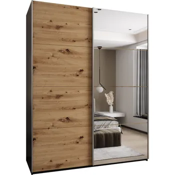 Šatní skříň Dvoudveřová skříň SAMARA 3 - 200 cm, černá / dub artisan / stříbrná