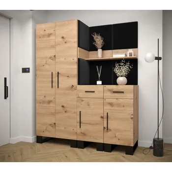 Předsíňová stěna Předsíňová sestava RUMIE 7 - dub artisan, černé panely