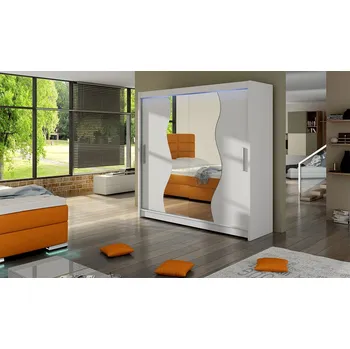 Šatní skříň Šatní skříň 180 cm se zrcadlem a LED osvětlením OSPINO - bílá