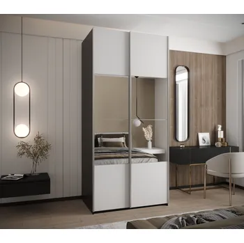 Šatní skříň Dvoudveřová skříň SAMARA 4 - 120 cm, černá / bílá / stříbrná