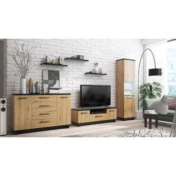 Obývací stěna Nábytek do obývacího pokoje DELAWARE 4 - dub artisan / matná černá