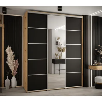 Šatní skříň Šatní skříň YVONA 5 - 200/60 cm, dub artisan / černá / stříbrná