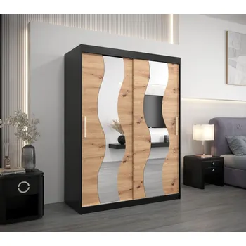 Šatní skříň Šatní skříň se zrcadly IRMA - šířka 150 cm, černá / dub artisan