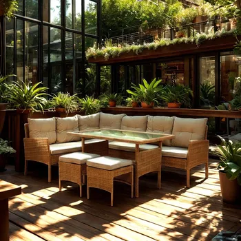 Zahradní sestava Rohový zahradní nábytek ARIANA - béžový / šedý