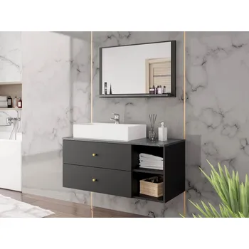 Koupelnový nábytek Nábytek do koupelny SEGUNDO 1 - černý mramor / matný černý + sifon ZDARMA