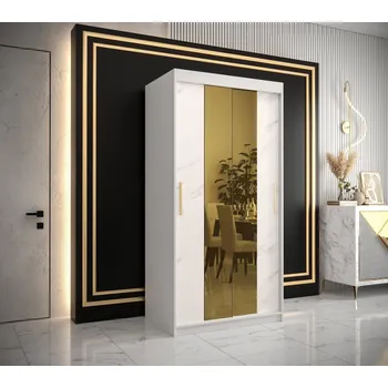 Šatní skříň Designová šatní skříň se zlatým zrcadlem MADLA 1 - šířka 100 cm, bílá