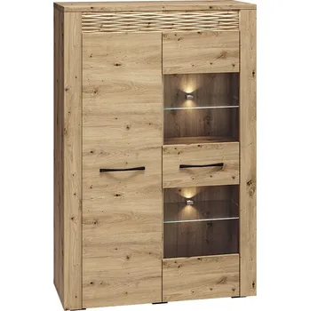 Policová skříň Dvoudveřová vitrína DIANDRA - dub artisan