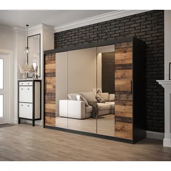 Šatní skříň Třídveřová šatní skříň ORISA 3 - šířka 250 cm, černá / old style