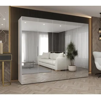 Šatní skříň Zrcadlová šatní skříň 250 cm RABIA - bílá / stříbrná