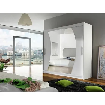 Šatní skříň Zrcadlová velká šatní skříň 180 cm FLORENCIO 9 - bílá