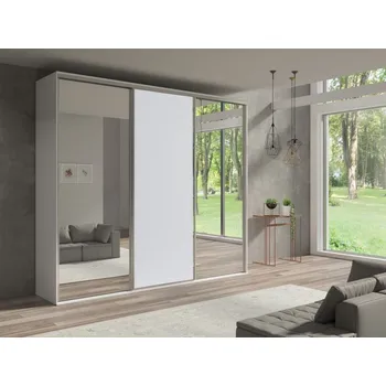 Šatní skříň Zrcadlová šatní skříň 254 cm AMBOY 6 - bílá