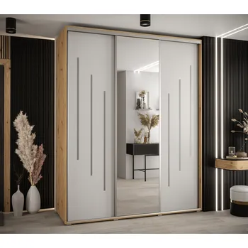 Šatní skříň Šatní skříň YVONA 9 - 190/60 cm, dub artisan / bílá / stříbrná