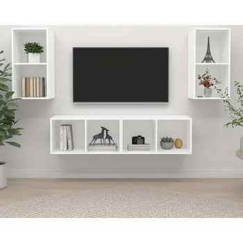 Obývací stěna vidaXL Nástěnné TV skříňky 4 ks dřevotříska [3079871] Barva: Bílá