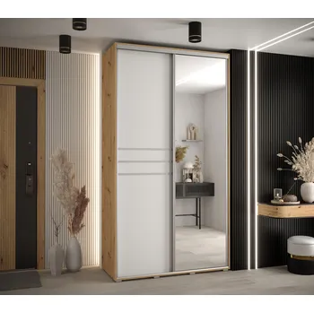 Šatní skříň Šatní skříň YVONA 11 - 140/45 cm, dub artisan / bílá / stříbrná