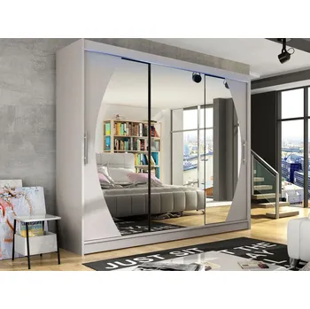 Šatní skříň Velká zrcadlová šatní skříň 250 cm HORTENSIA 9 - kašmír + RGB osvětlení ZDARMA