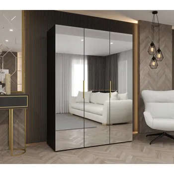 Šatní skříň Zrcadlová šatní skříň 150 cm RABIA - černá / zlatá