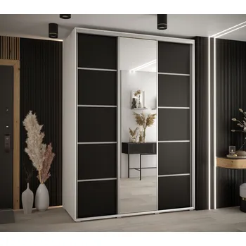 Šatní skříň Šatní skříň YVONA 5 - 180/60 cm, bílá / černá / stříbrná