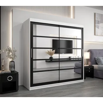 Šatní skříň Šatní skříň JOHANA - šířka 200 cm, bílá / černá