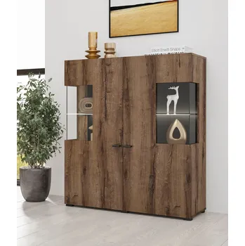 Policová skříň Prosklená vitrína NIKOL - dub monastery / černý onyx