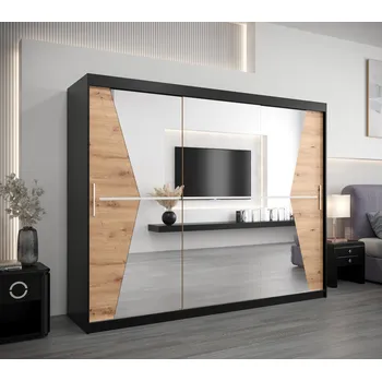 Šatní skříň Skříň s posuvnými dveřmi MILANA - šířka 250 cm, černá / dub artisan