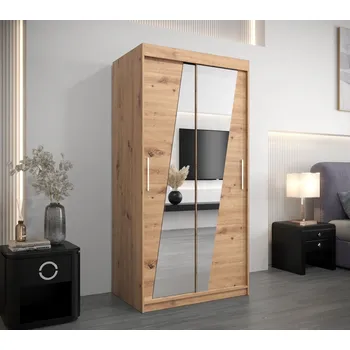 Šatní skříň Šatní skříň se zrcadly ERIKA - šířka 100 cm, dub artisan