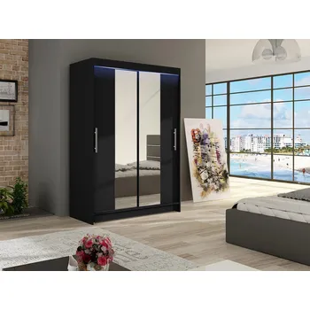 Šatní skříň Šatní skříň 120 cm se zrcadlem a LED osvětlením GASPARA 2 - černá