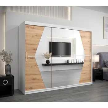 Šatní skříň Šatní skříň SAMANTA - šířka 250 cm, bílá / dub artisan