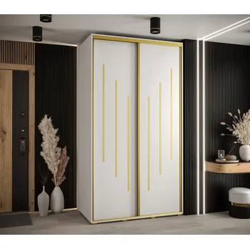 Šatní skříň Šatní skříň YVONA 8 - 130/60 cm, bílá / zlatá