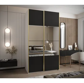 Šatní skříň Dvoudveřová skříň SAMARA 4 - 140 cm, bílá / černá / zlatá