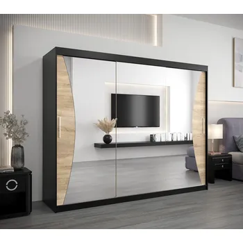 Šatní skříň Skříň s posuvnými dveřmi AJA - šířka 250 cm, černá / dub sonoma