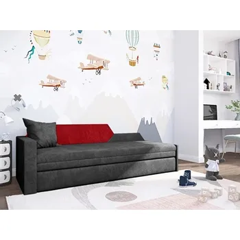 Pohovka Rozkládací pohovka s úložným prostorem BUFFY - černá / červená, levá opěrka