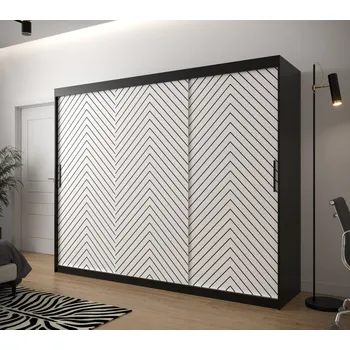 Šatní skříň Šatní skříň s grafikou JANETTE 2 - šířka 250 cm, černá / bílá
