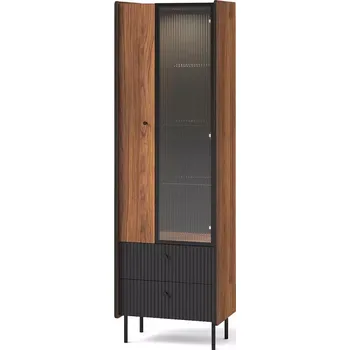 Policová skříň Úzká vitrína ASHEBORO - ořech / černá