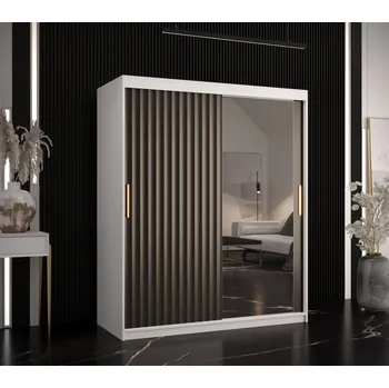 Šatní skříň Šatní skříň se zrcadlem RADKIN 2 - šířka 150 cm, bílá / černá