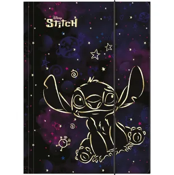 Školní kartonová složka A4 s gumičkou černá DISNEY STITCH GOLD 2