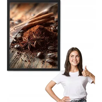 Obraz Obraz s rámečkem vzor SKOŘICE A KÁVA + černý rámeček 40x50 do kuchyně, jídelny