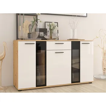 Komoda Komoda do obýváku s osvětlením SANA - bílá / dub artisan