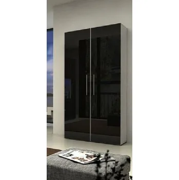 Šatní skříň Dvoudveřová šatní skříň BILAN - šířka 80 cm, bílá / černý lesk