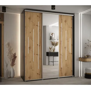 Šatní skříň Šatní skříň YVONA 13 - 200/60 cm, černá / dub artisan / stříbrná