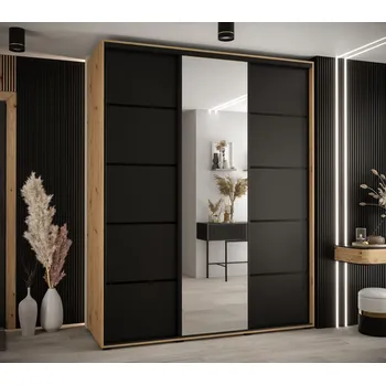 Šatní skříň Šatní skříň YVONA 5 - 190/60 cm, dub artisan / černá / černá