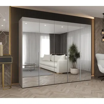 Šatní skříň Zrcadlová šatní skříň 250 cm BUGRA - kašmírová